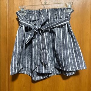 Navy Striped High Waist Women's Shorts